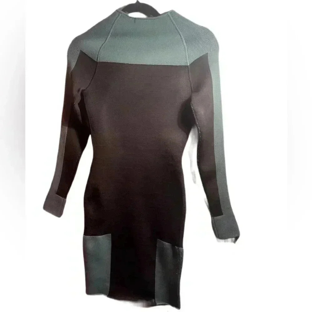 Alexander Wang black green style bodycon trendy day 2 nite stretch mini dress S - Picture 3 of 5